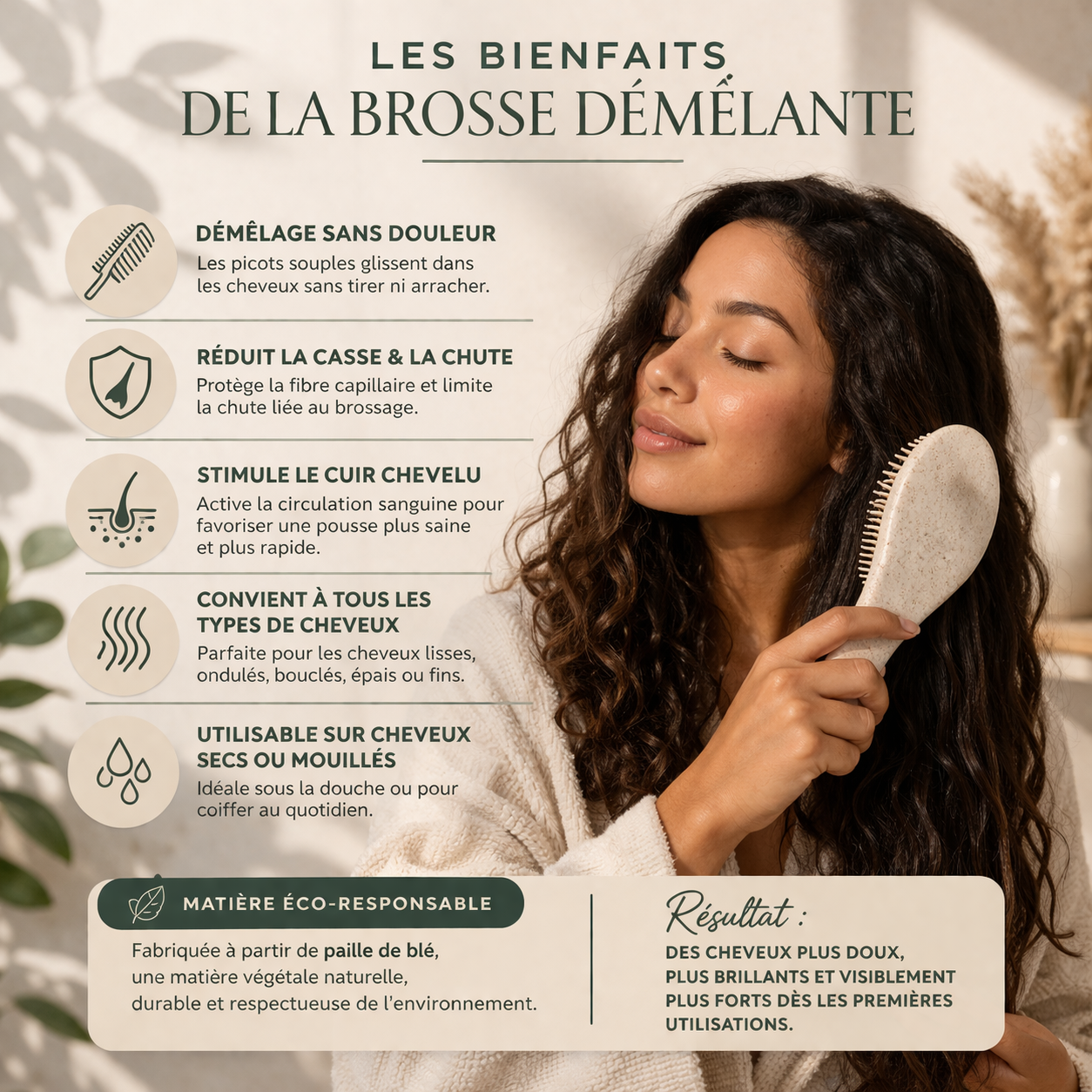 Brosse Démêlante Botanea – Anti-casse & Stimule la pousse