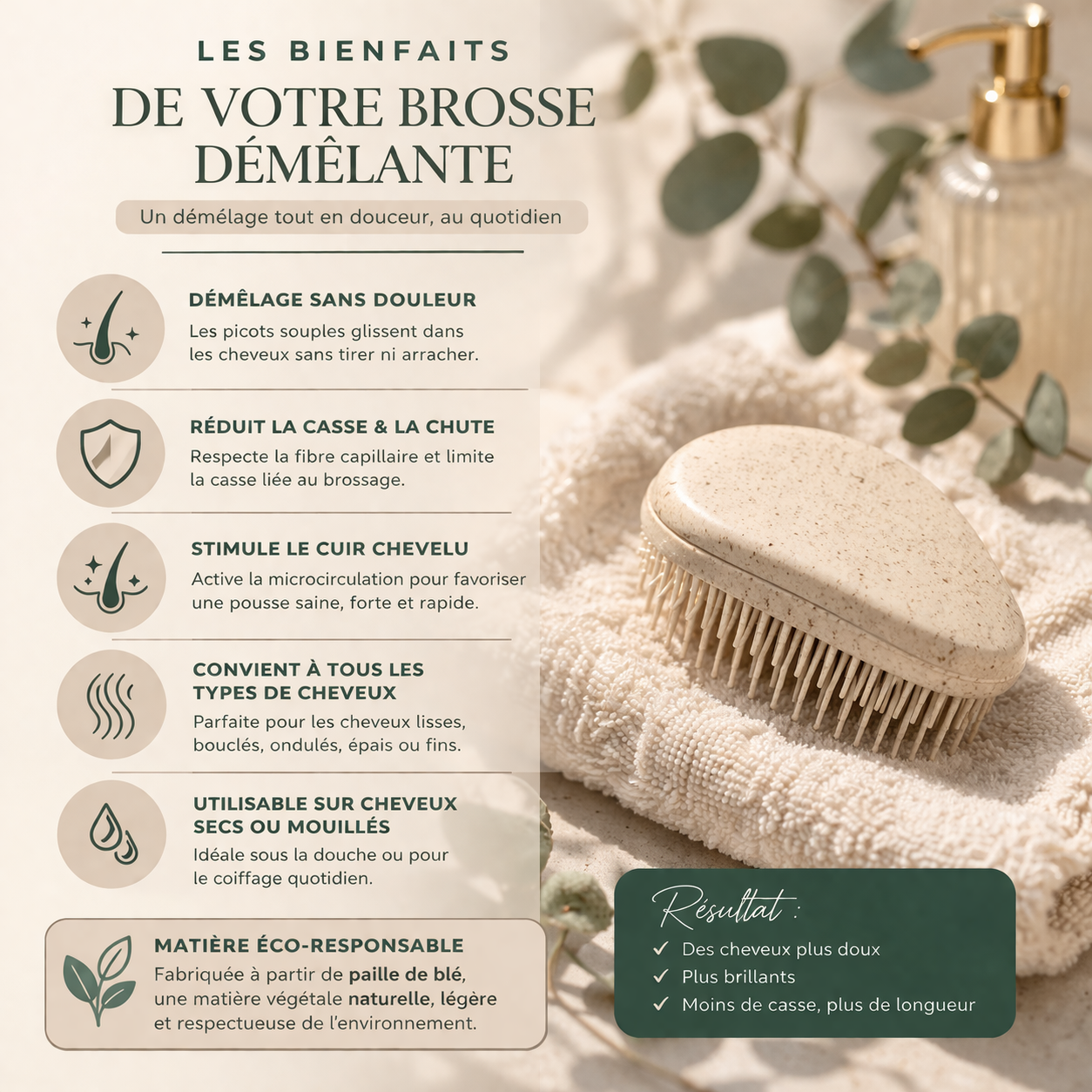 Brosse Démêlante Botanea – Anti-casse & Stimule la pousse